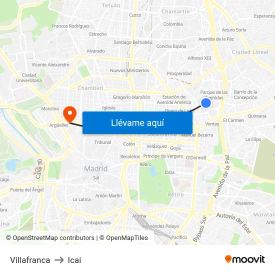 Villafranca to Icai map