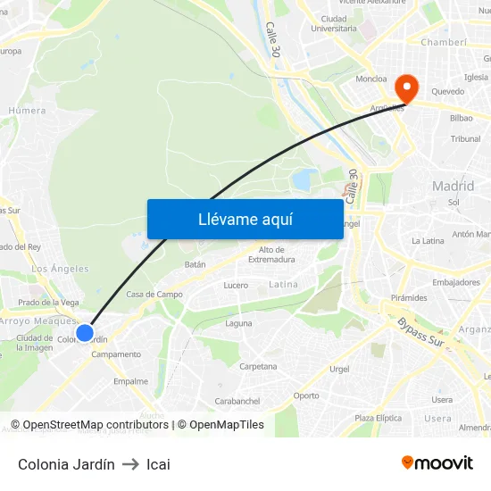 Colonia Jardín to Icai map