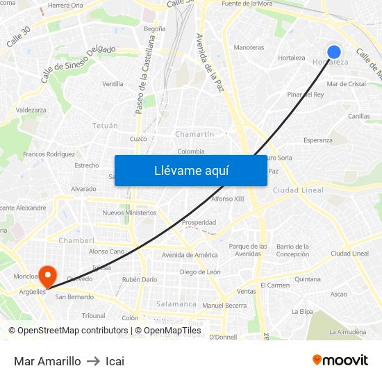 Mar Amarillo to Icai map