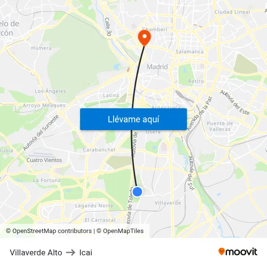 Villaverde Alto to Icai map