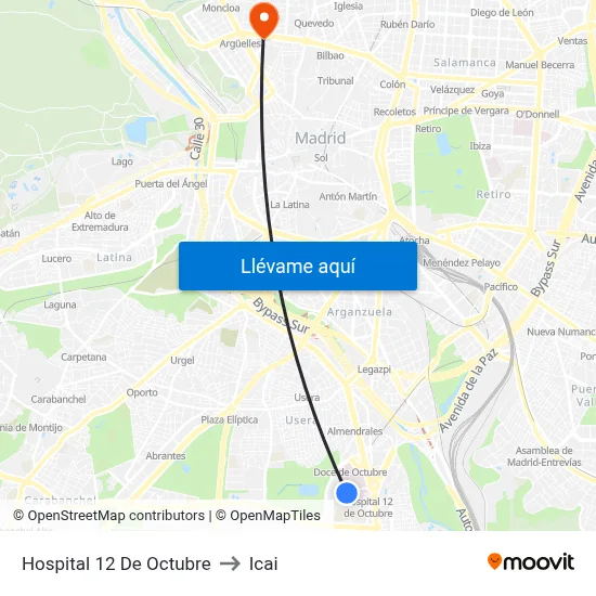 Hospital 12 De Octubre to Icai map