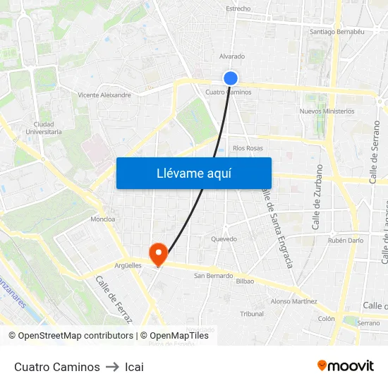 Cuatro Caminos to Icai map