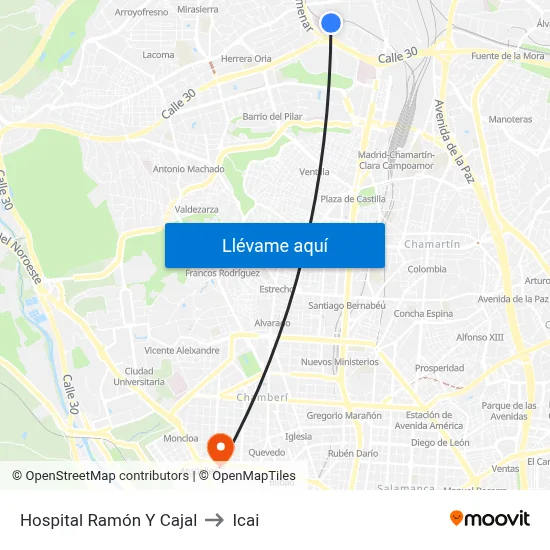 Hospital Ramón Y Cajal to Icai map