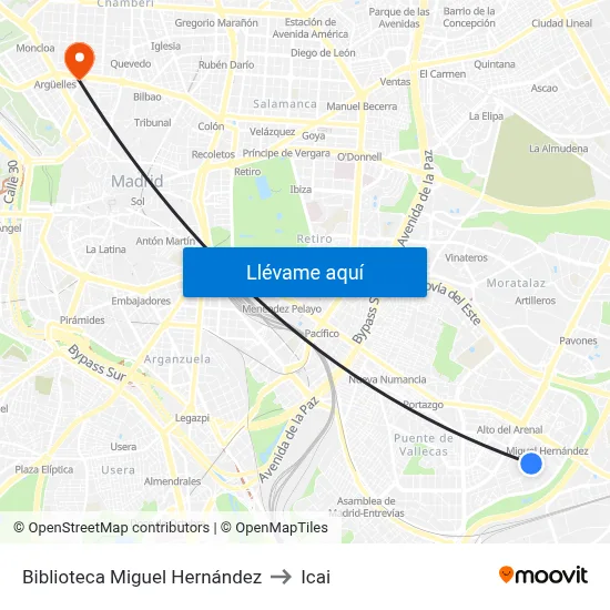 Biblioteca Miguel Hernández to Icai map