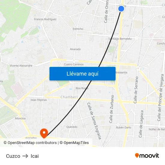 Cuzco to Icai map
