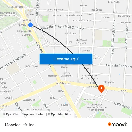 Moncloa to Icai map