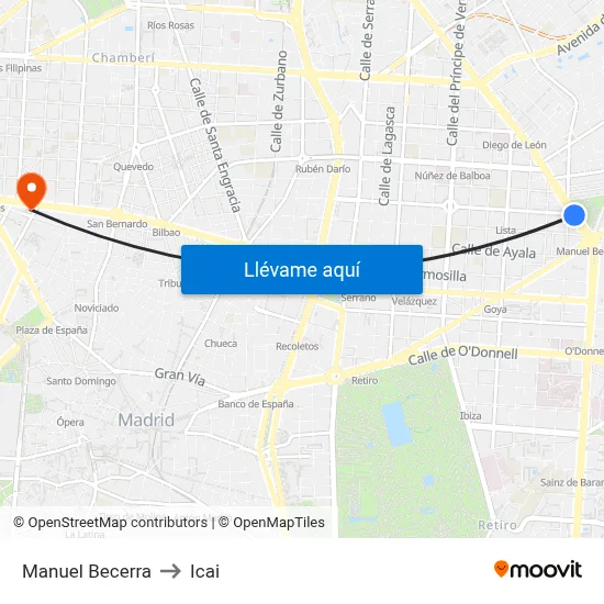 Manuel Becerra to Icai map