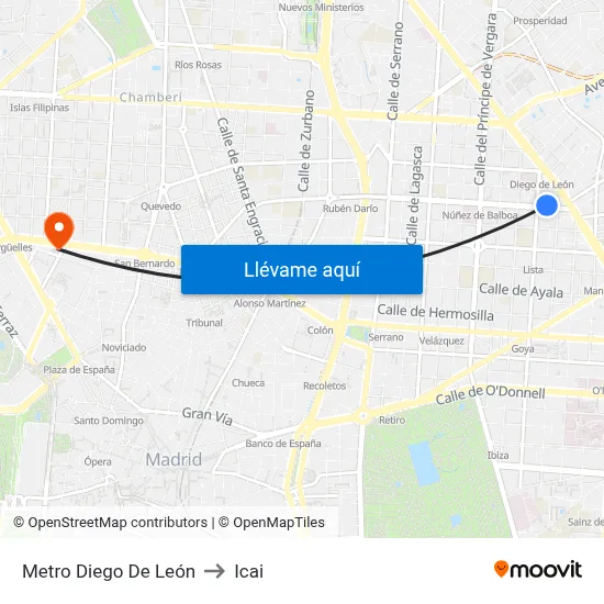 Metro Diego De León to Icai map