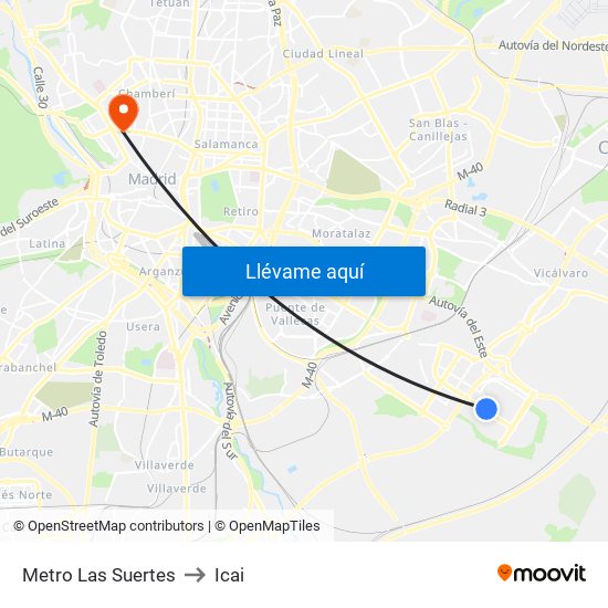 Metro Las Suertes to Icai map