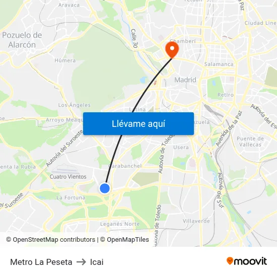 Metro La Peseta to Icai map