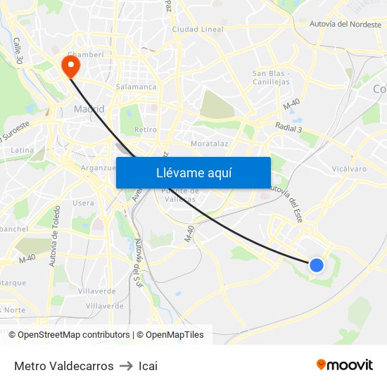 Metro Valdecarros to Icai map