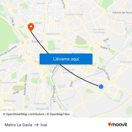Metro La Gavia to Icai map