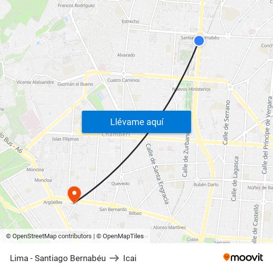 Lima - Santiago Bernabéu to Icai map