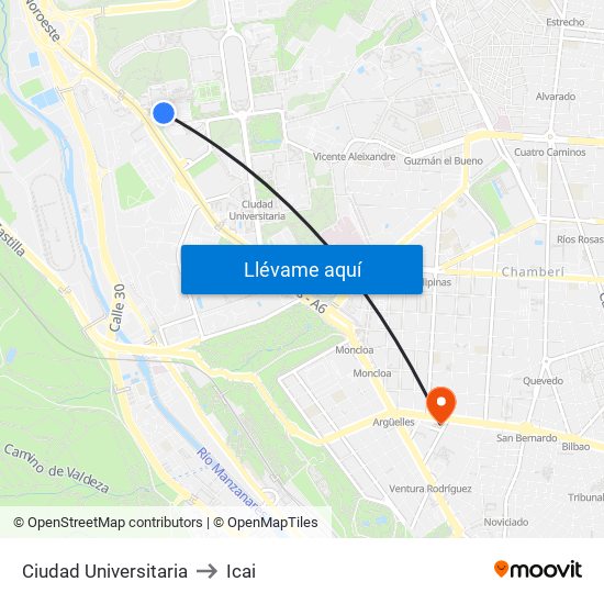 Ciudad Universitaria to Icai map