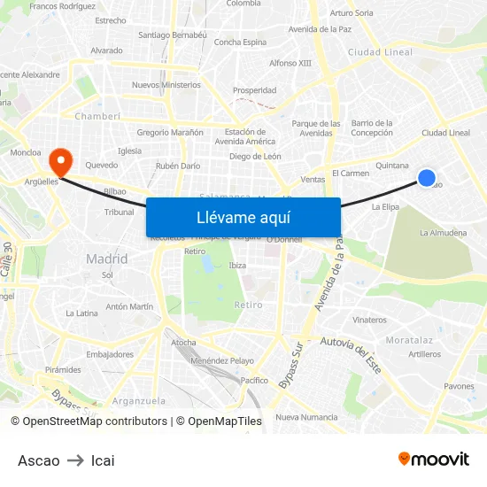 Ascao to Icai map