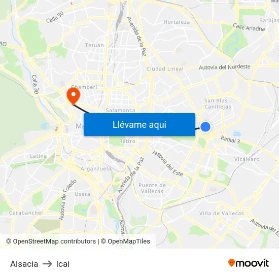 Alsacia to Icai map