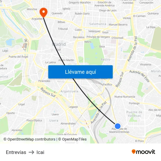 Entrevías to Icai map
