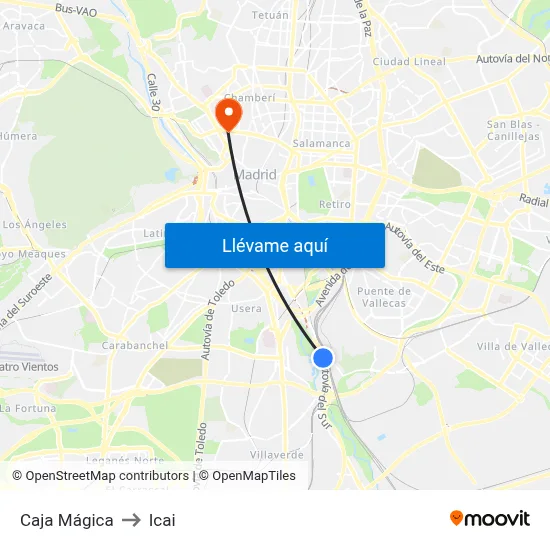 Caja Mágica to Icai map