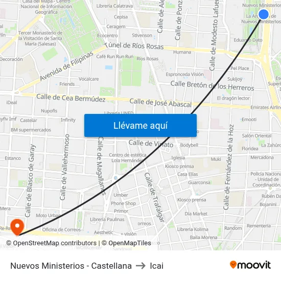 Nuevos Ministerios - Castellana to Icai map