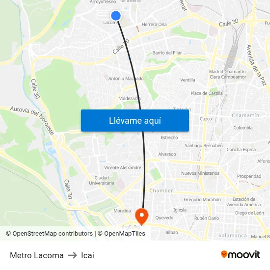 Metro Lacoma to Icai map