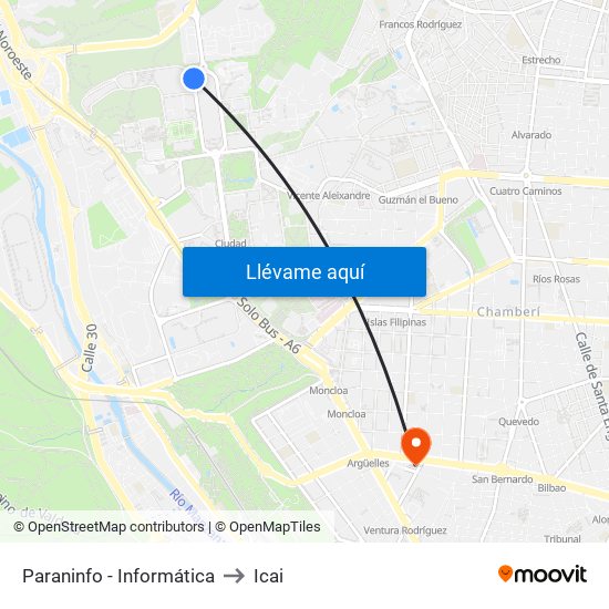 Paraninfo - Informática to Icai map