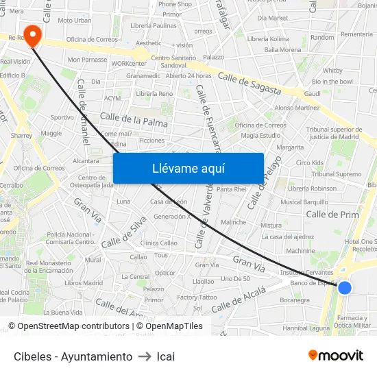 Cibeles - Ayuntamiento to Icai map