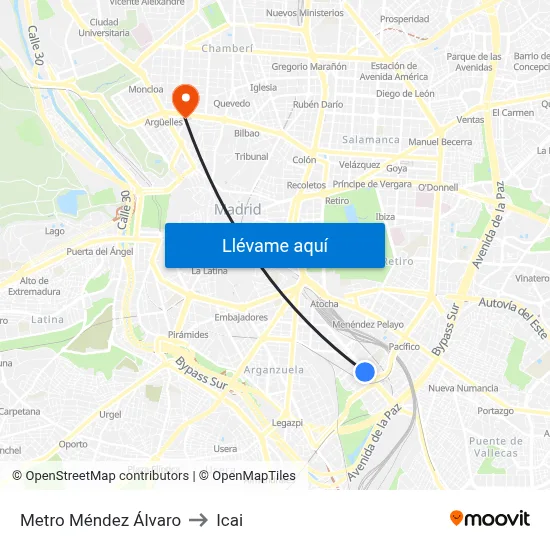Metro Méndez Álvaro to Icai map