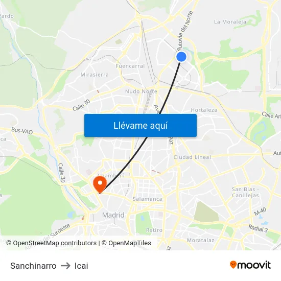 Sanchinarro to Icai map