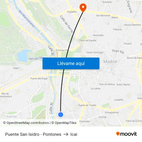 Puente San Isidro - Pontones to Icai map