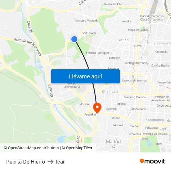 Puerta De Hierro to Icai map