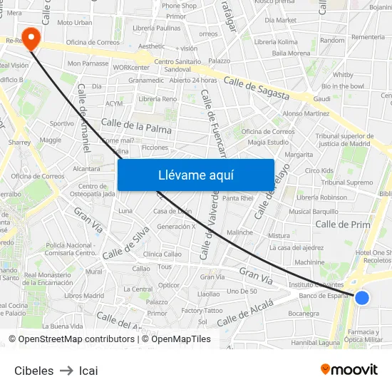 Cibeles to Icai map