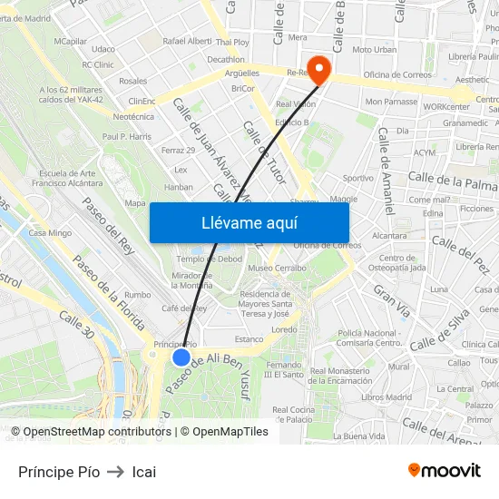 Príncipe Pío to Icai map