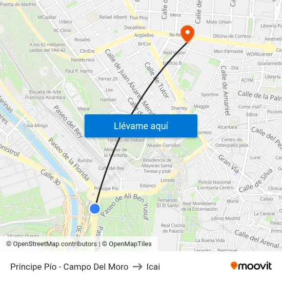 Príncipe Pío - Campo Del Moro to Icai map