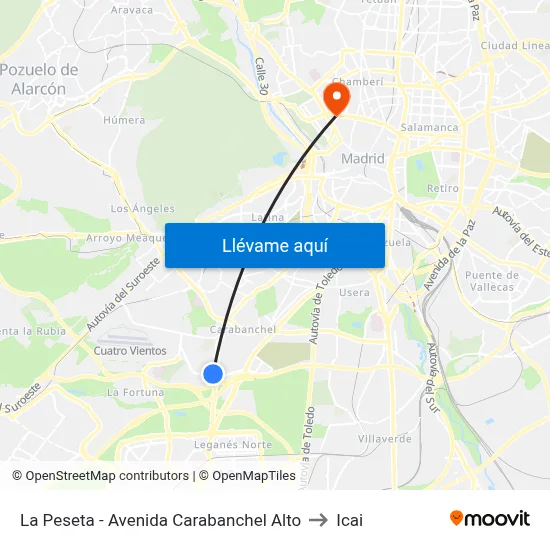 La Peseta - Avenida Carabanchel Alto to Icai map