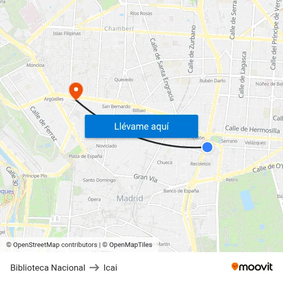 Biblioteca Nacional to Icai map