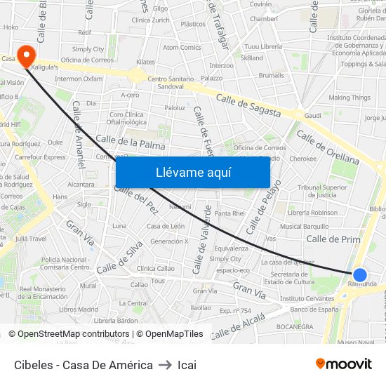 Cibeles - Casa De América to Icai map