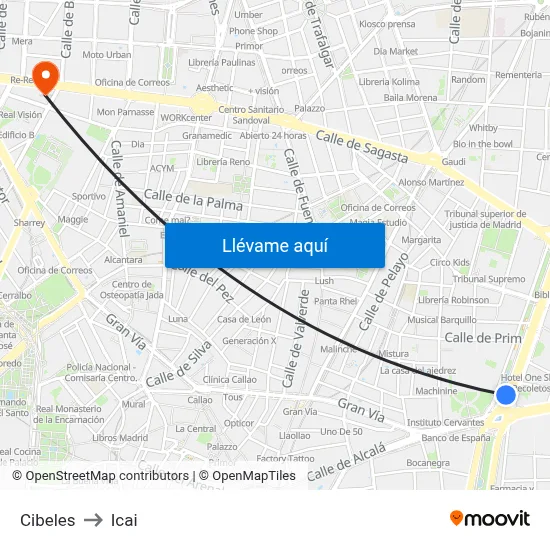 Cibeles to Icai map
