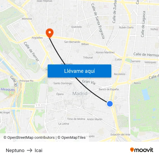 Neptuno to Icai map