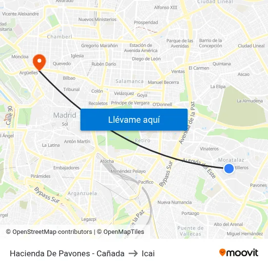Hacienda De Pavones - Cañada to Icai map