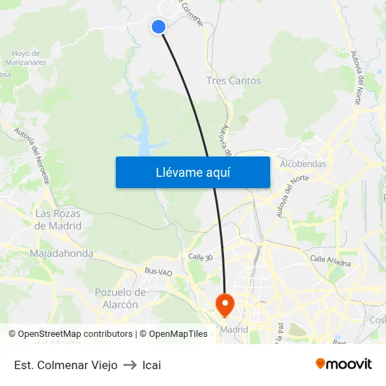 Est. Colmenar Viejo to Icai map