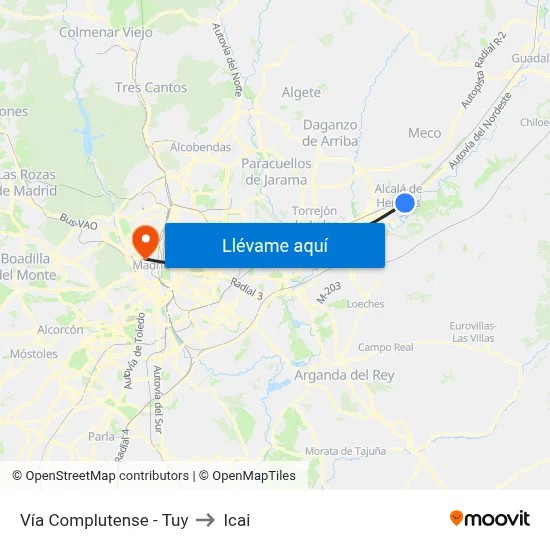 Vía Complutense - Tuy to Icai map