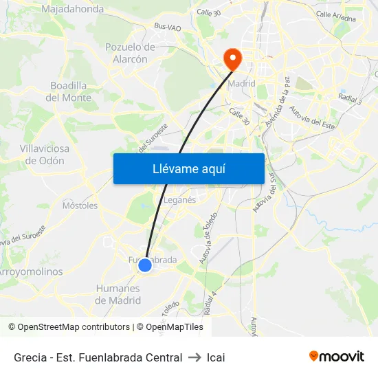 Grecia - Est. Fuenlabrada Central to Icai map