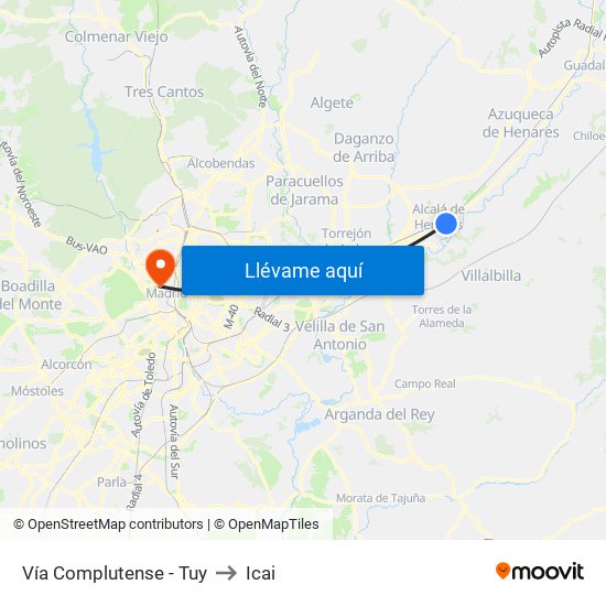 Vía Complutense - Tuy to Icai map