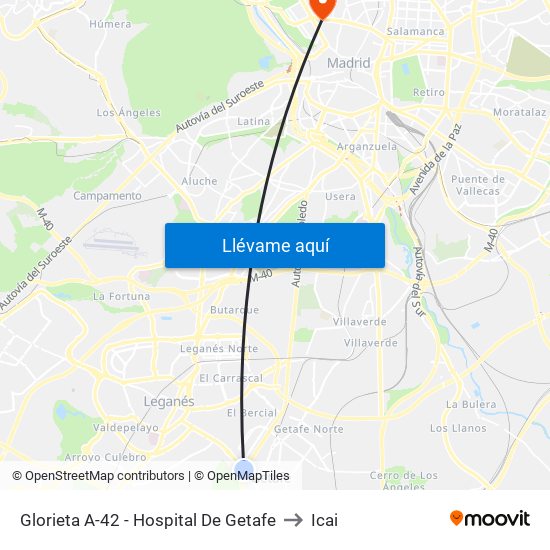 Glorieta A-42 - Hospital De Getafe to Icai map