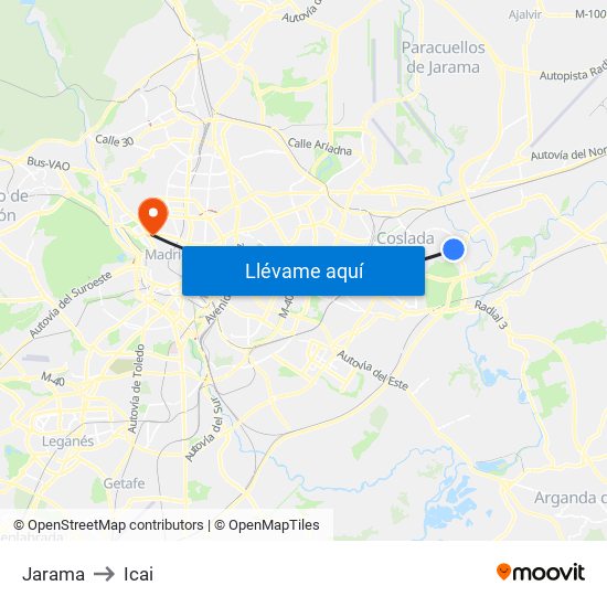 Jarama to Icai map