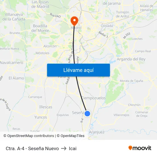 Ctra. A-4 - Seseña Nuevo to Icai map