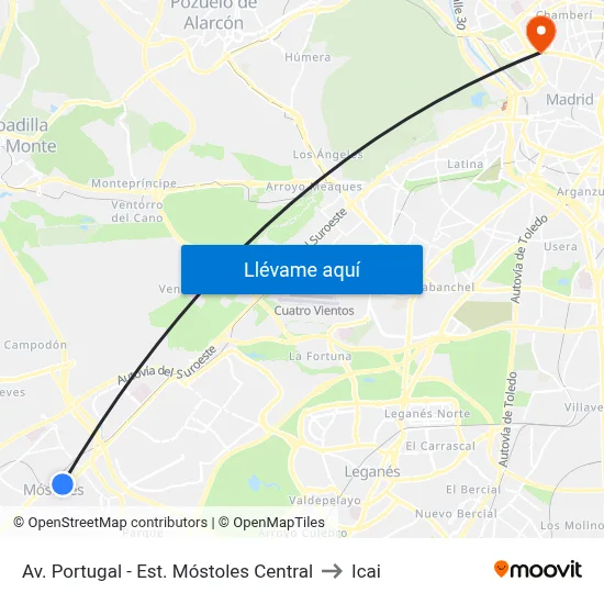 Av. Portugal - Est. Móstoles Central to Icai map