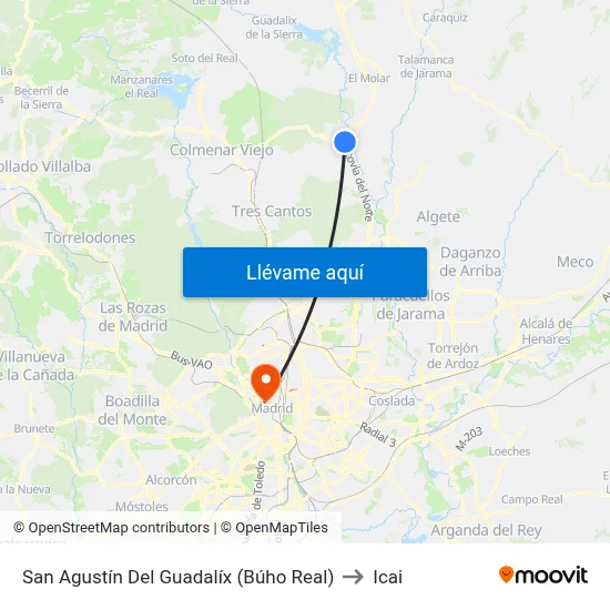 San Agustín Del Guadalíx (Búho Real) to Icai map
