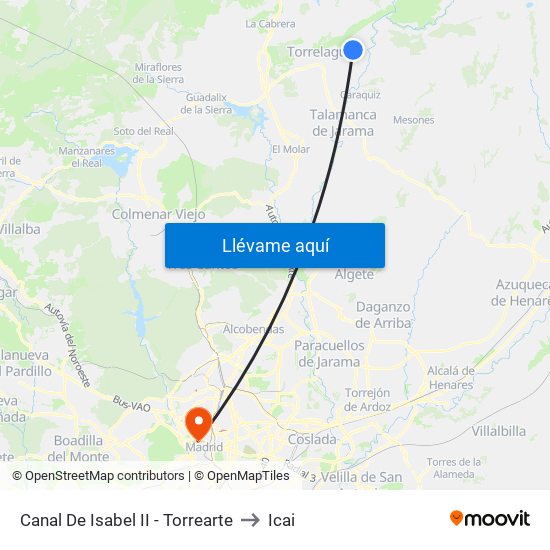 Canal De Isabel II - Torrearte to Icai map