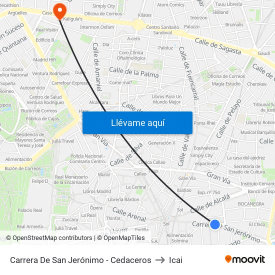 Carrera De San Jerónimo - Cedaceros to Icai map